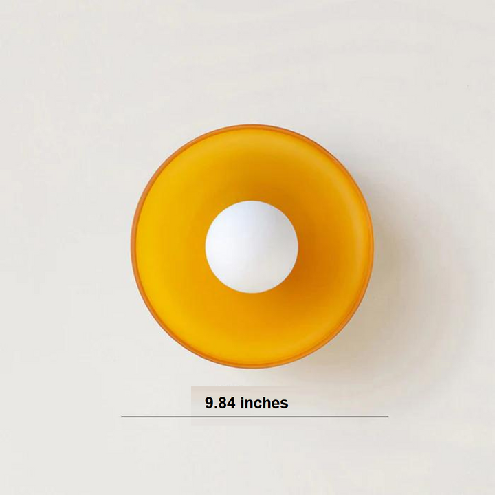 "Round ceiling lamp of high-quality glass in vibrant orange, stylish design, perfect for modern interiors, enhancing any spac