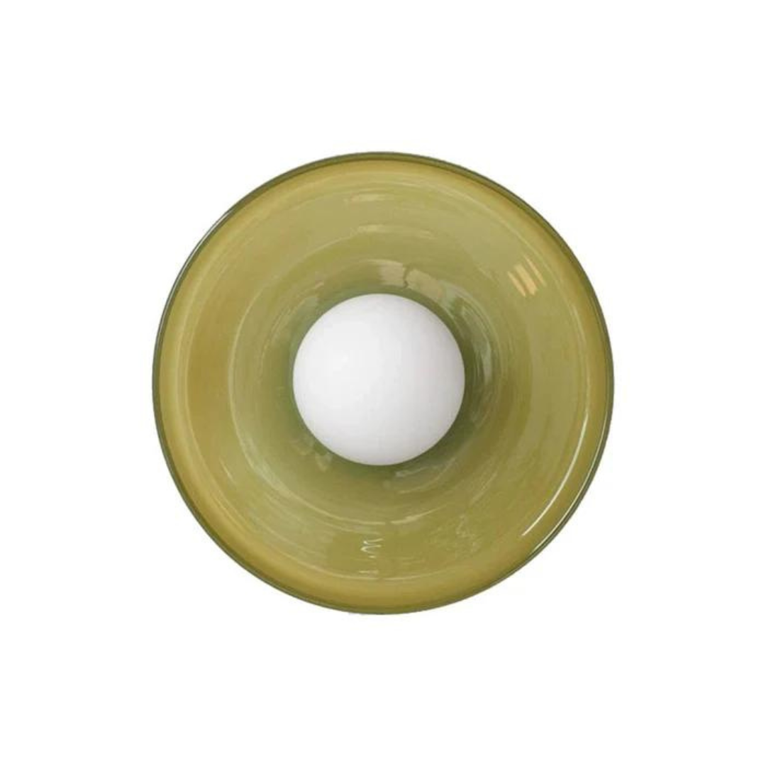 "Round ceiling lamp of high-quality glass in vibrant orange, stylish design, perfect for modern interiors, enhancing any spac