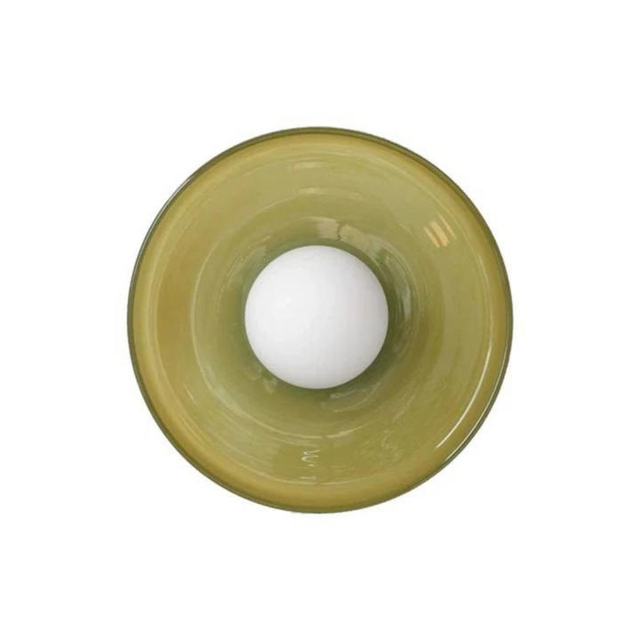 "Round ceiling lamp of high-quality glass in vibrant orange, stylish design, perfect for modern interiors, enhancing any spac