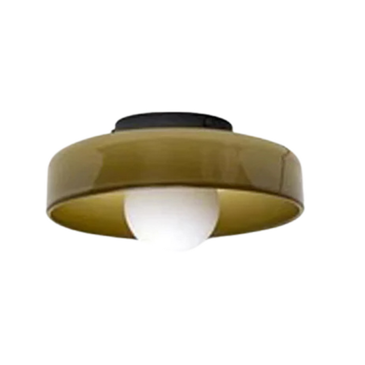 "Round ceiling lamp of high-quality glass in vibrant orange, stylish design, perfect for modern interiors, enhancing any spac