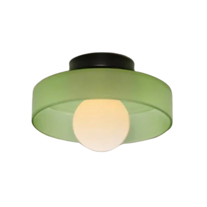 "Round ceiling lamp of high-quality glass in vibrant orange, stylish design, perfect for modern interiors, enhancing any spac