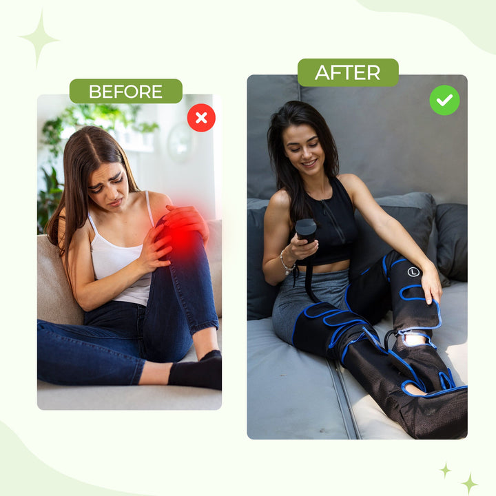"Snug-fitting leg sleeves massager delivering soothing relaxation, adjustable for intensity, perfect for home or travel use."