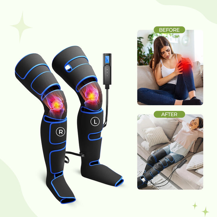 "Snug-fitting leg sleeves massager delivering soothing relaxation, adjustable for intensity, perfect for home or travel use."
