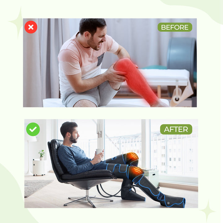 "Snug-fitting leg sleeves massager delivering soothing relaxation, adjustable for intensity, perfect for home or travel use."