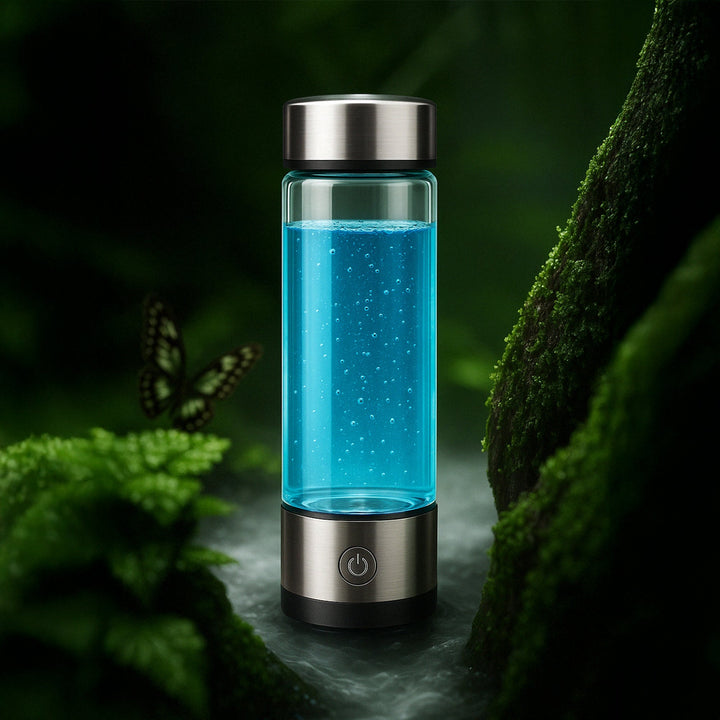 "Stainless steel hydrogen water ionizer bottle, enhances well-being, boosts energy, improves skin health, eco-friendly design