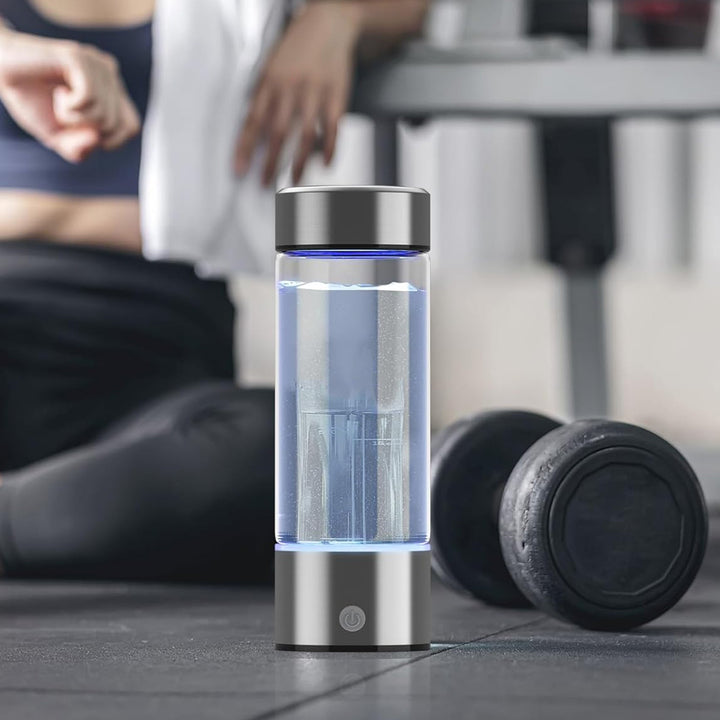 "Stainless steel hydrogen water ionizer bottle, enhances well-being, boosts energy, improves skin health, eco-friendly design