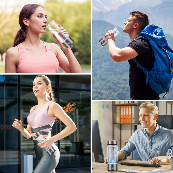 "Stainless steel hydrogen water ionizer bottle, enhances well-being, boosts energy, improves skin health, eco-friendly design