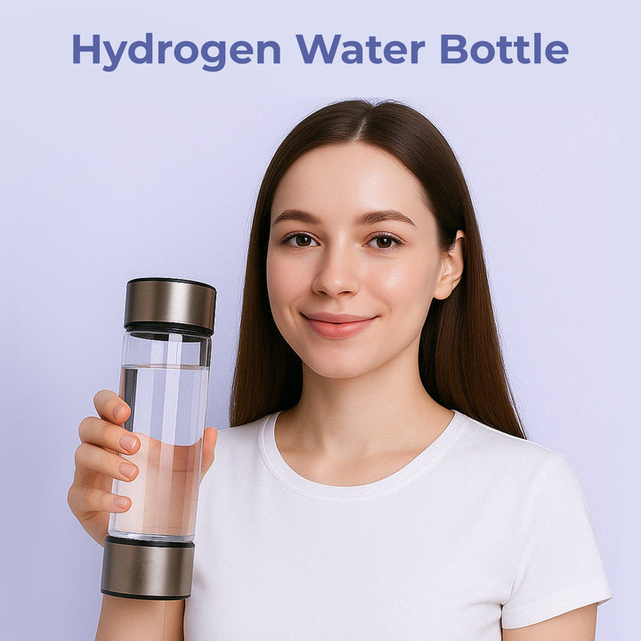 "Stainless steel hydrogen water ionizer bottle, enhances well-being, boosts energy, improves skin health, eco-friendly design