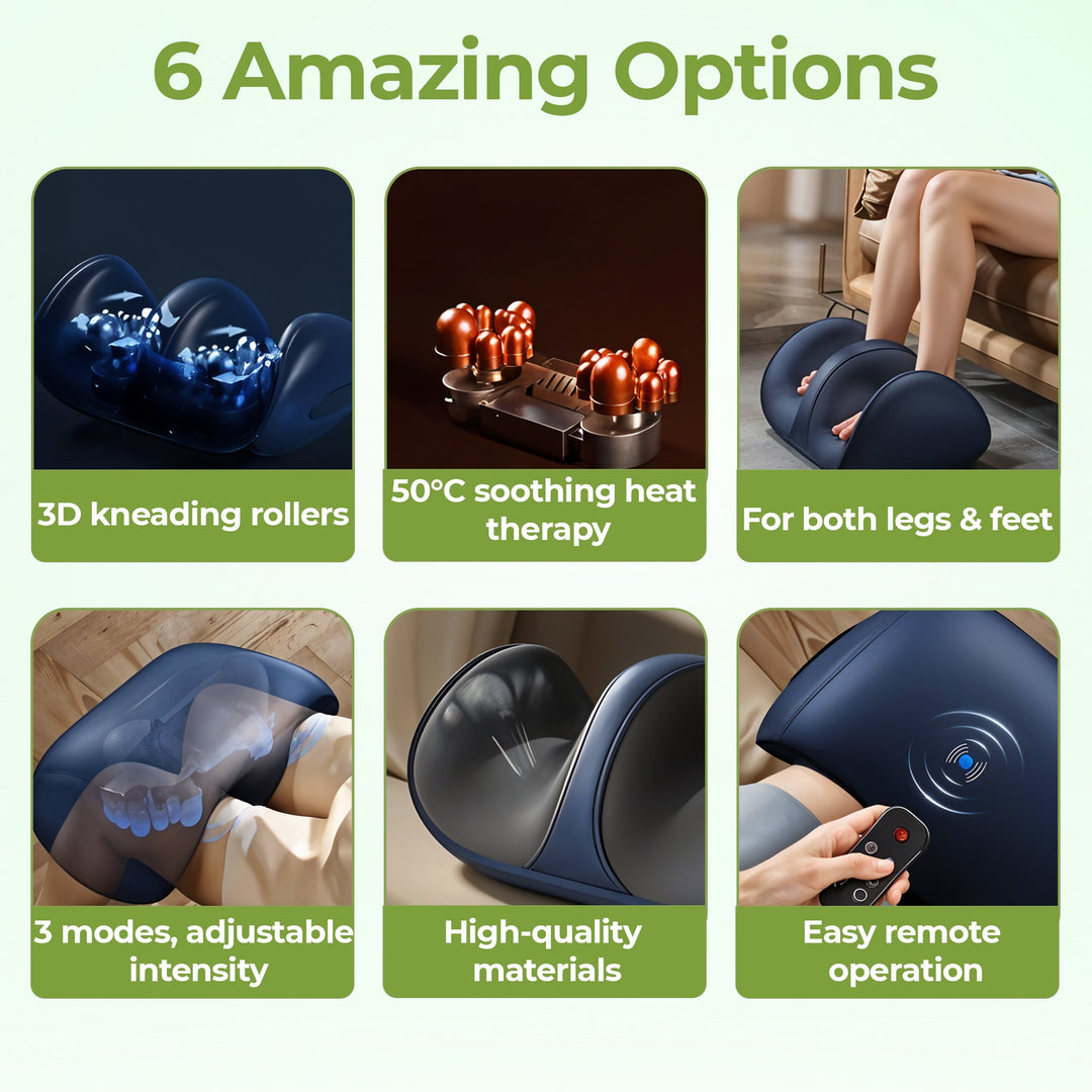 "Stylish foot massager machine for home, offering relaxation with advanced kneading and customizable modes."