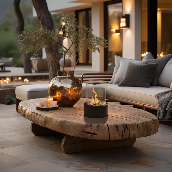 "Stylish portable table fire lantern with sleek design, soft flame flicker, steel and glass construction for cozy decor."