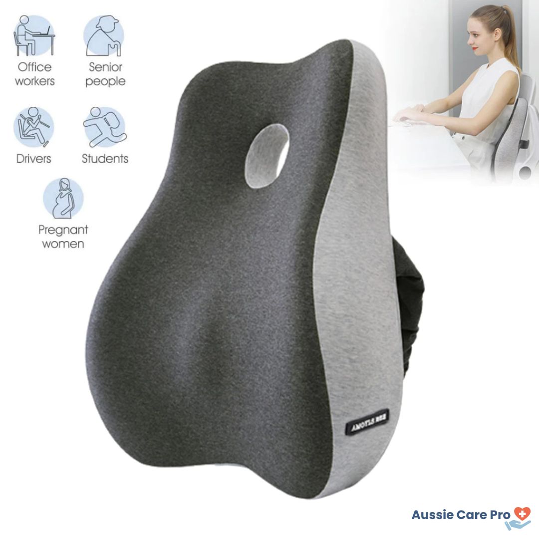 "Ultimate comfort lumbar pillow with memory foam providing ergonomic support for office chairs and car seats, promotes wellne