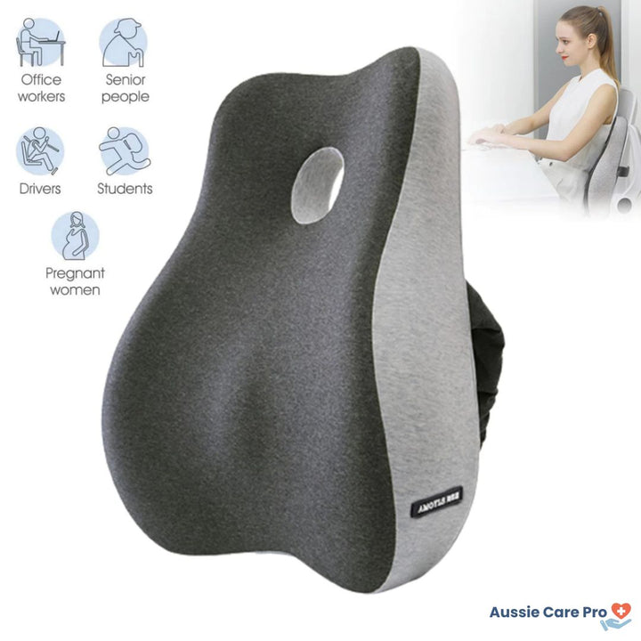 "Ultimate comfort lumbar pillow with memory foam providing ergonomic support for office chairs and car seats, promotes wellne