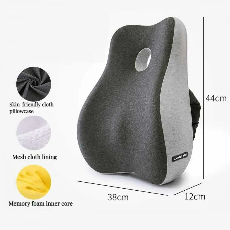 "Ultimate comfort lumbar pillow with memory foam providing ergonomic support for office chairs and car seats, promotes wellne