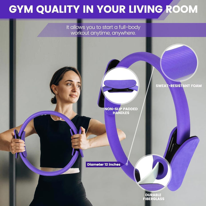 Unisex 9PCS Pilates Set with ring, ball, bands for versatile home workouts. Boost strength, flexibility, and balance.
