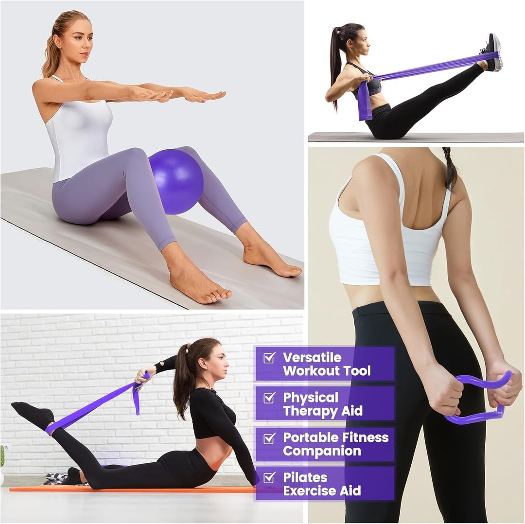 Unisex 9PCS Pilates Set with ring, ball, bands for versatile home workouts. Boost strength, flexibility, and balance.