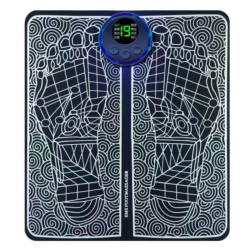 Unisex EMS foot massage mat for pain relief, black textured surface, portable and lightweight, promotes circulation and relax