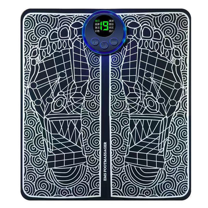 Unisex EMS foot massage mat for pain relief, black textured surface, portable and lightweight, promotes circulation and relax