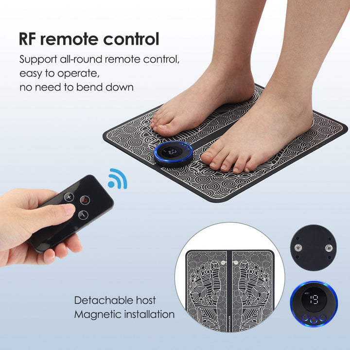 Unisex EMS foot massage mat for pain relief, black textured surface, portable and lightweight, promotes circulation and relax