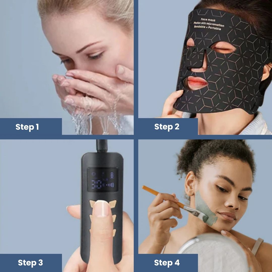 "Unisex LED light therapy mask for youthful skin, featuring advanced LED lights, ergonomic design, and multiple light modes."