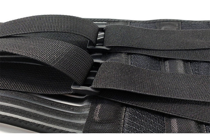 Unisex adjustable compression back support brace with elastic straps and breathable fabric for lower back pain relief and mob