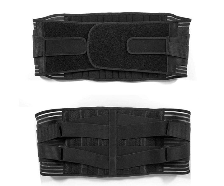 Unisex adjustable compression back support brace with elastic straps and breathable fabric for lower back pain relief and mob