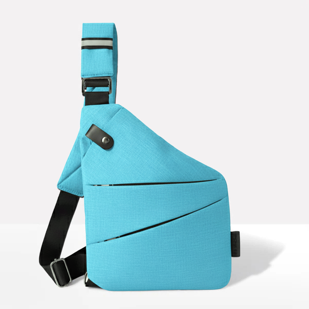 Unisex anti-theft RFID crossbody bag, multi-coloured, featuring sleek design, hidden pockets, and slash-resistant strap.