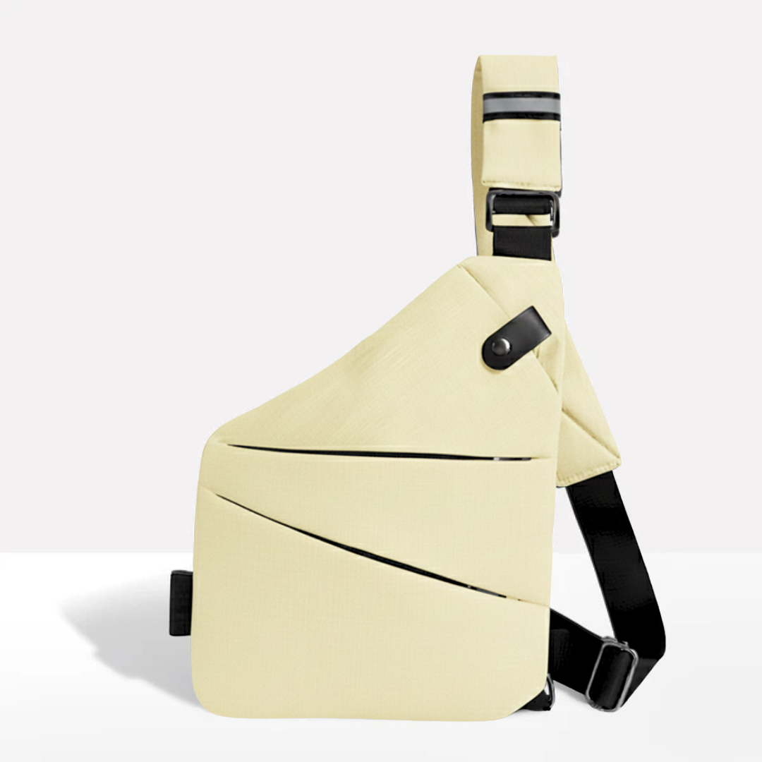 Unisex anti-theft RFID crossbody bag, multi-coloured, featuring sleek design, hidden pockets, and slash-resistant strap.
