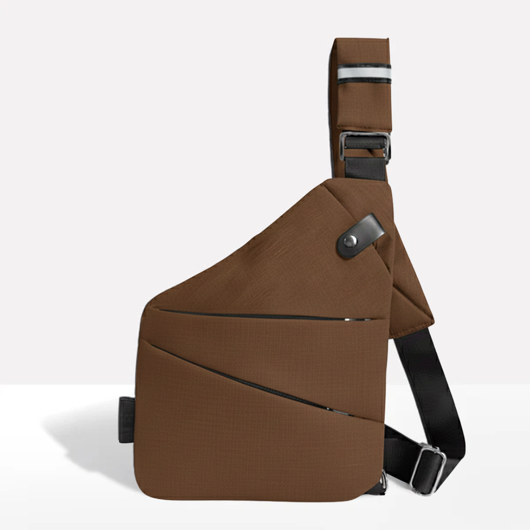 Unisex anti-theft RFID crossbody bag, multi-coloured, featuring sleek design, hidden pockets, and slash-resistant strap.