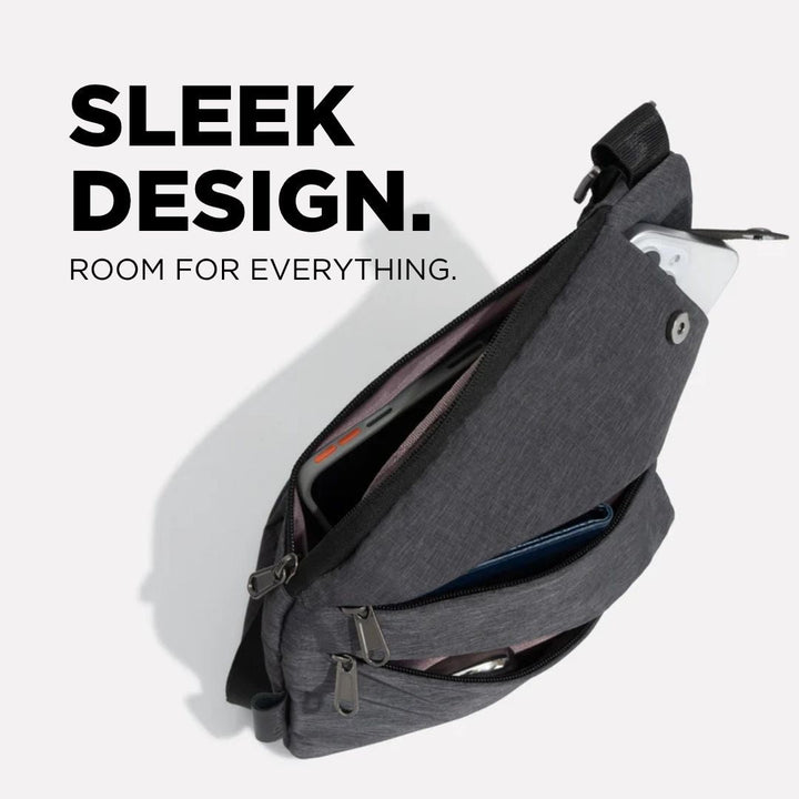 Unisex anti-theft RFID crossbody bag, multi-coloured, featuring sleek design, hidden pockets, and slash-resistant strap.