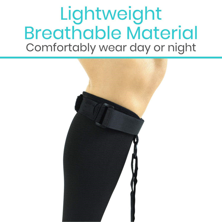 "Unisex black night splint sock for plantar fasciitis, adjustable straps, breathable fabric, health & wellness support"