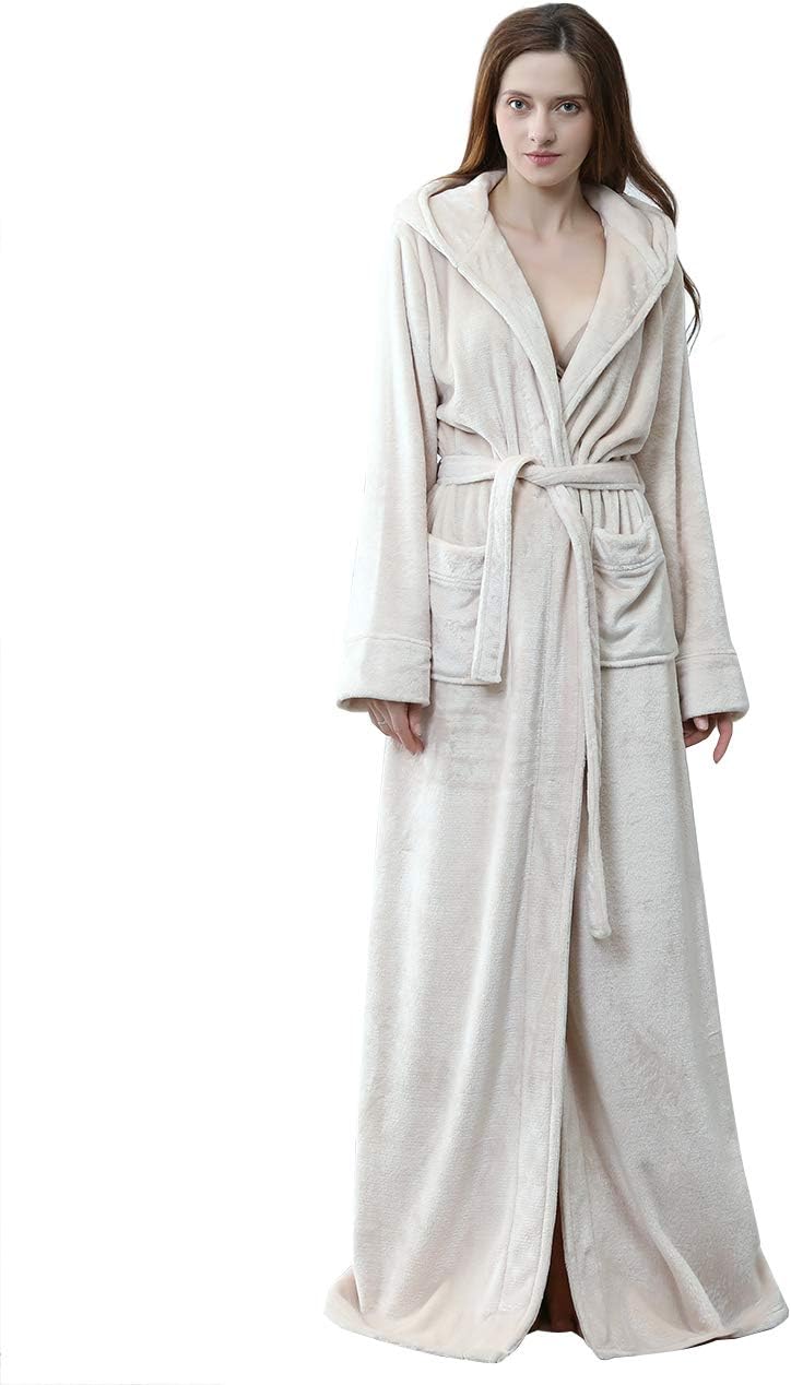 Unisex fluffy fleece bathrobe with hood in blue, cozy and soft, perfect for lounging, displaying warm comfort and luxurious s