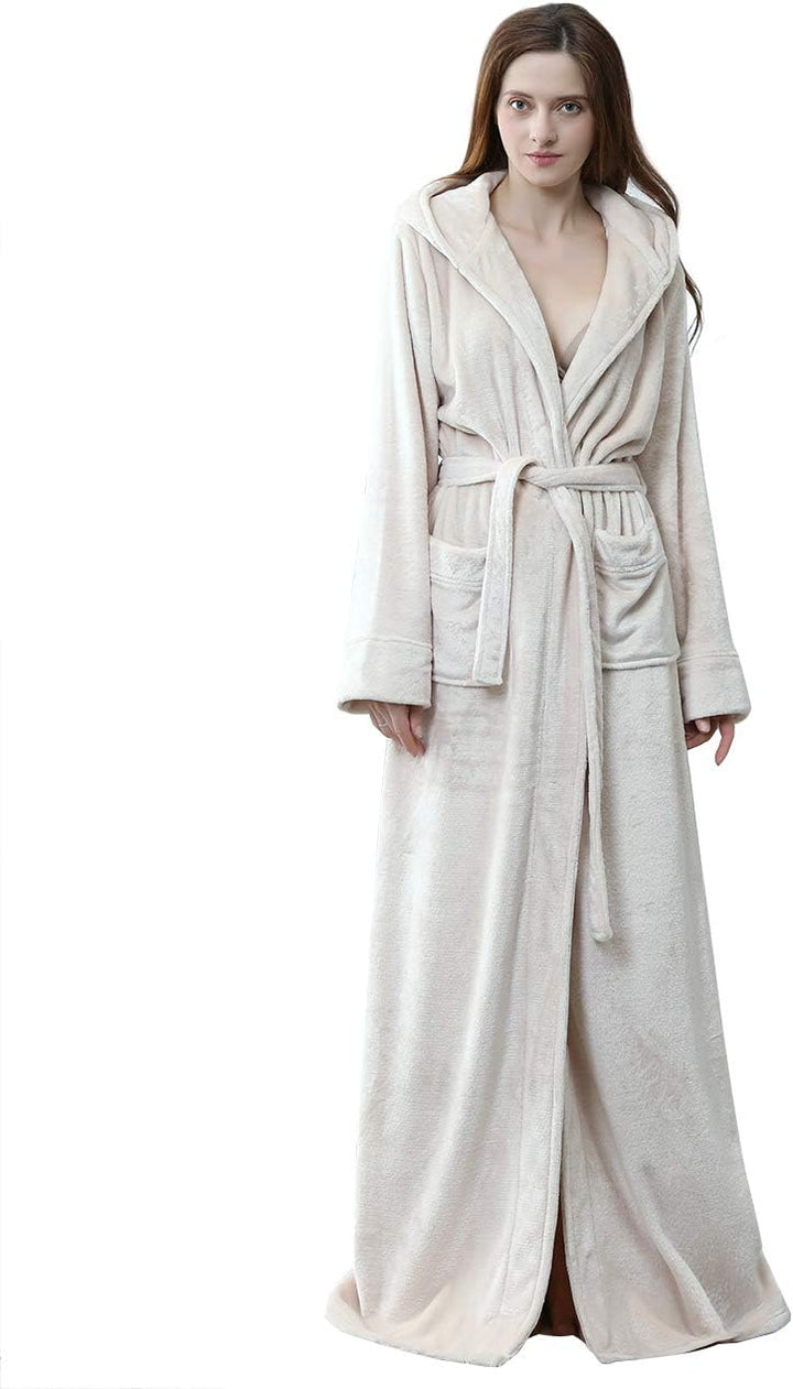 Unisex fluffy fleece bathrobe with hood in blue, cozy and soft, perfect for lounging, displaying warm comfort and luxurious s