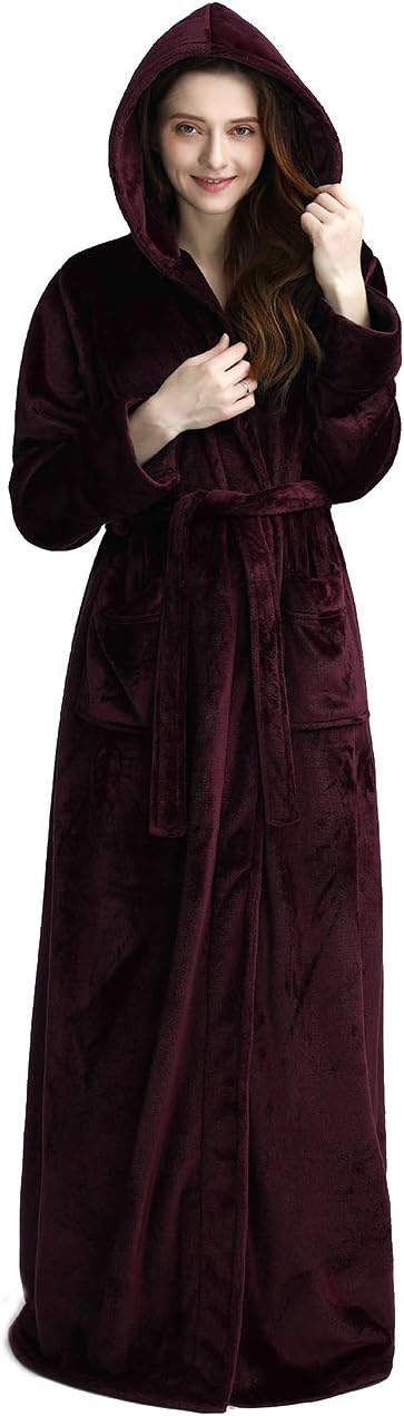 Unisex fluffy fleece bathrobe with hood in blue, cozy and soft, perfect for lounging, displaying warm comfort and luxurious s