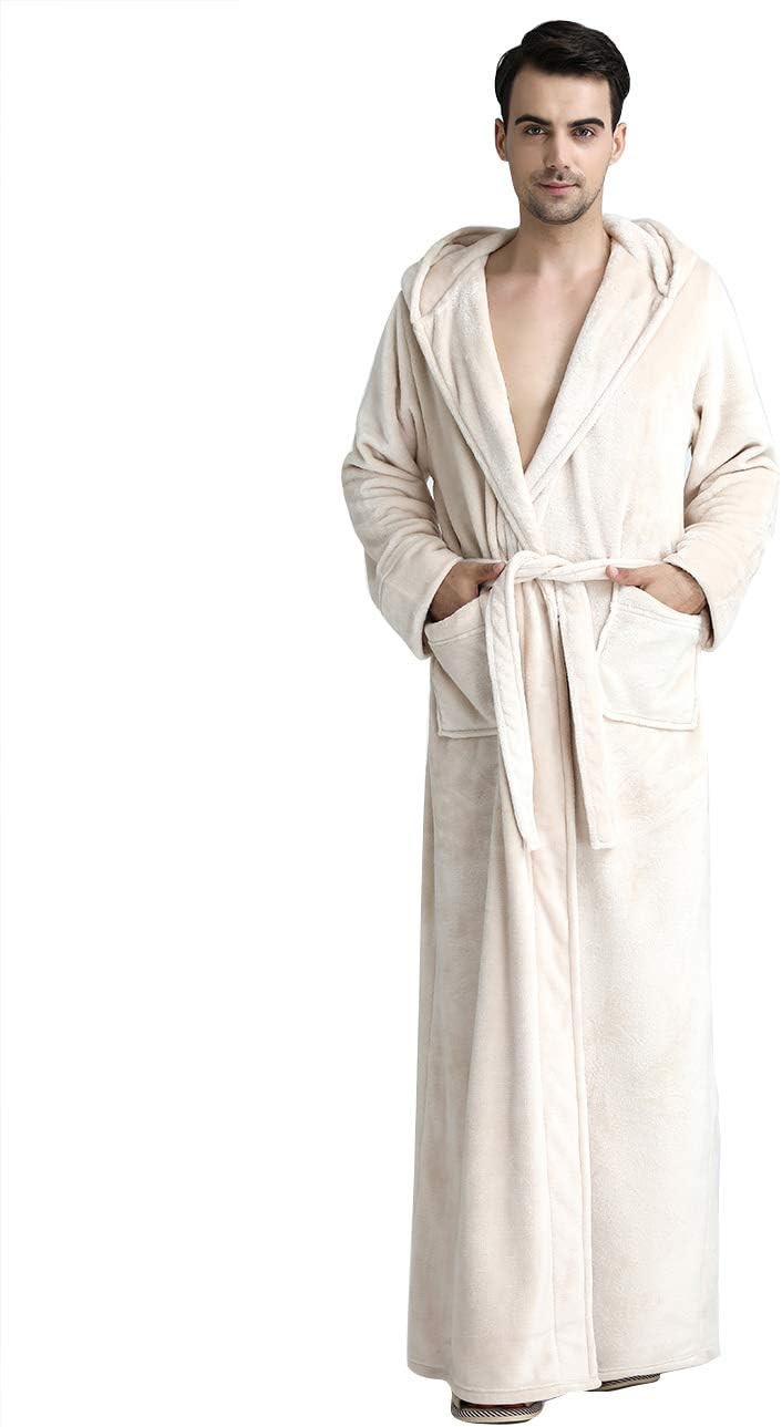 Unisex fluffy fleece bathrobe with hood in blue, cozy and soft, perfect for lounging, displaying warm comfort and luxurious s