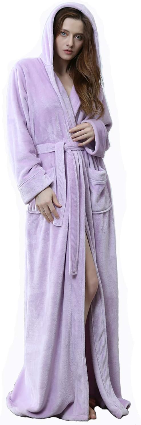 Unisex fluffy fleece bathrobe with hood in blue, cozy and soft, perfect for lounging, displaying warm comfort and luxurious s