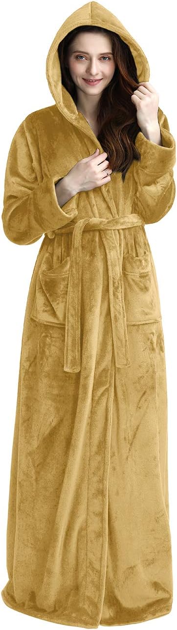 Unisex fluffy fleece bathrobe with hood in blue, cozy and soft, perfect for lounging, displaying warm comfort and luxurious s