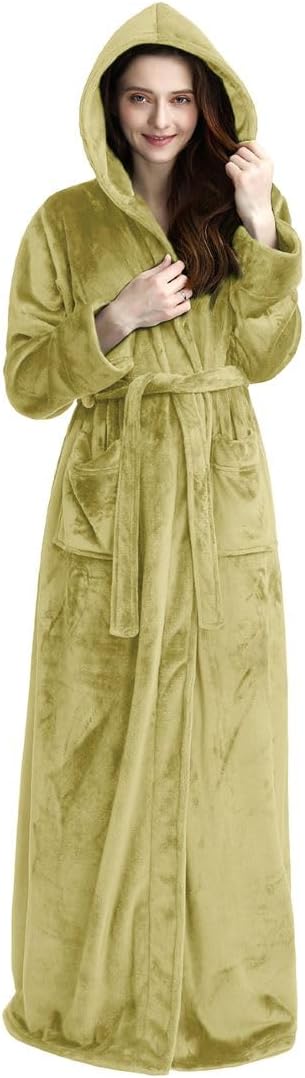 Unisex fluffy fleece bathrobe with hood in blue, cozy and soft, perfect for lounging, displaying warm comfort and luxurious s