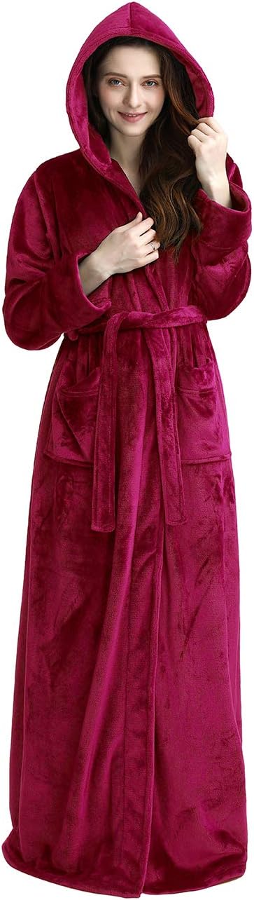 Unisex fluffy fleece bathrobe with hood in blue, cozy and soft, perfect for lounging, displaying warm comfort and luxurious s