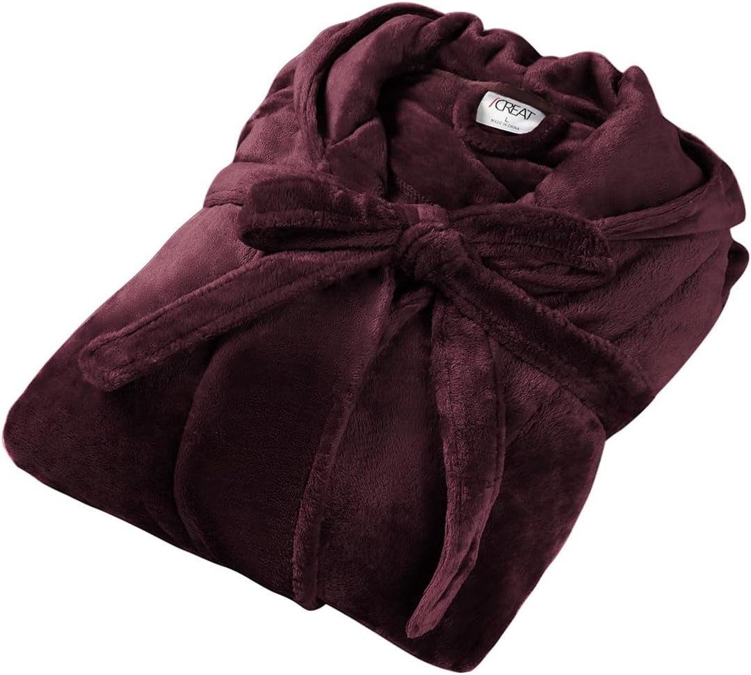 Unisex fluffy fleece bathrobe with hood in blue, cozy and soft, perfect for lounging, displaying warm comfort and luxurious s