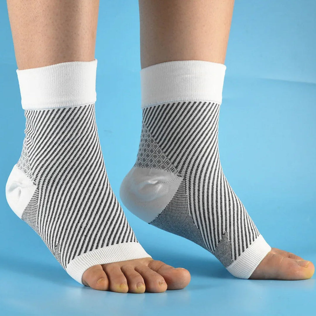 "Unisex foot & ankle compression sleeve socks, open-toe design, breathable fabric, enhances circulation, supports foot pain r