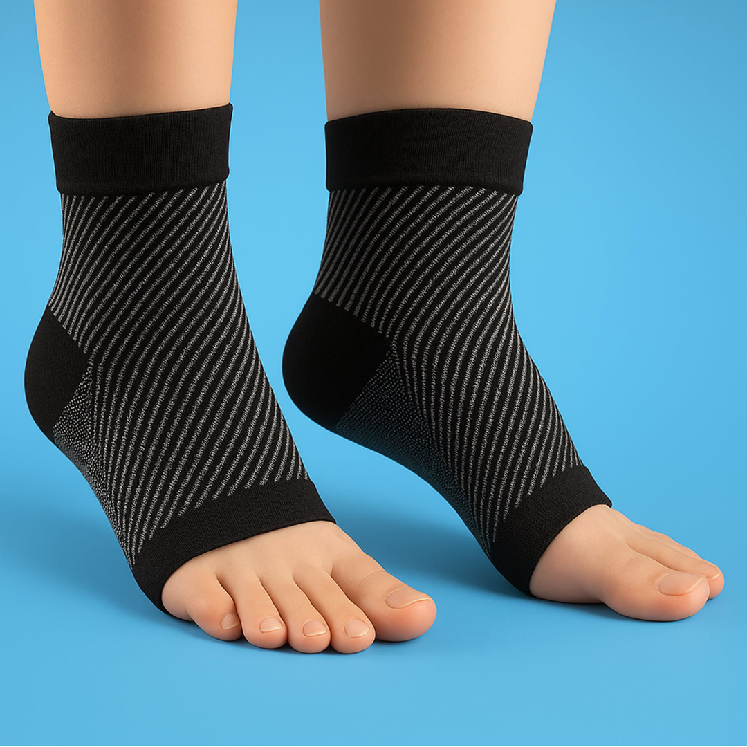 "Unisex foot & ankle compression sleeve socks, open-toe design, breathable fabric, enhances circulation, supports foot pain r