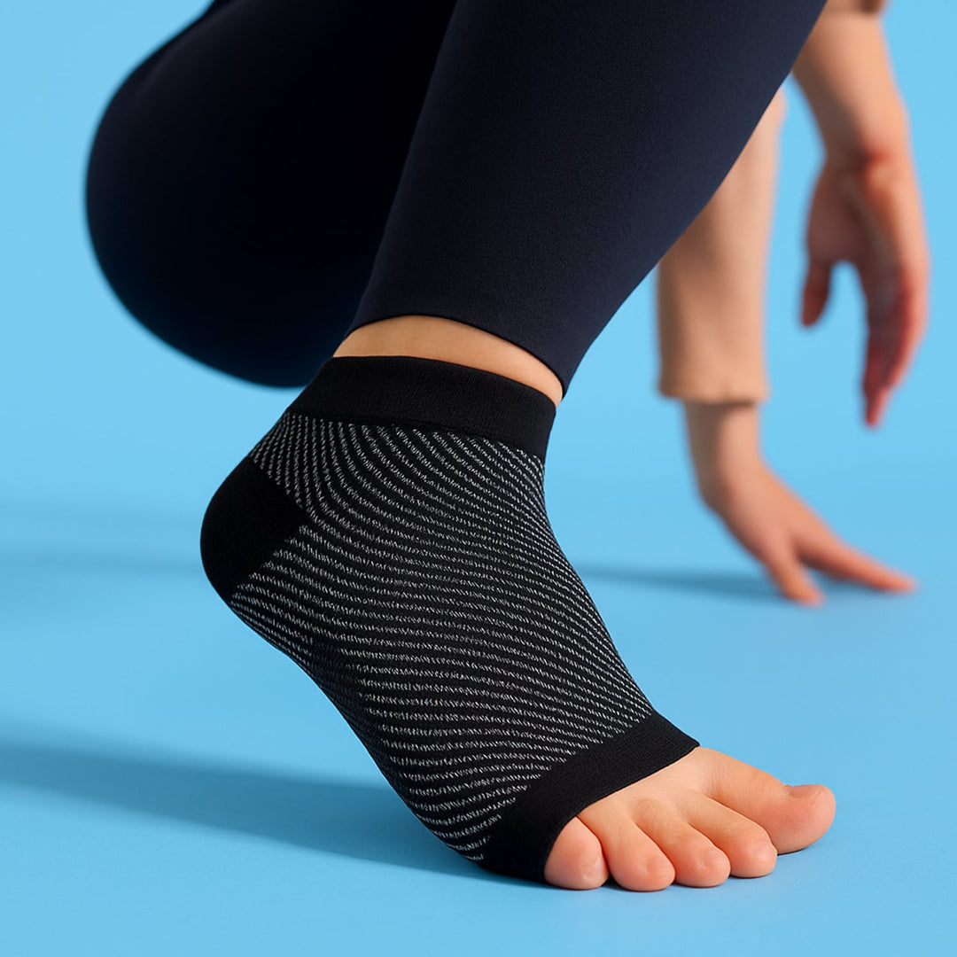 "Unisex foot & ankle compression sleeve socks, open-toe design, breathable fabric, enhances circulation, supports foot pain r