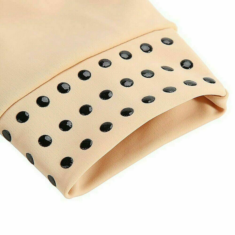 Unisex magnetic compression gloves for arthritis relief in beige, open fingertip design, promotes comfort and pain alleviatio