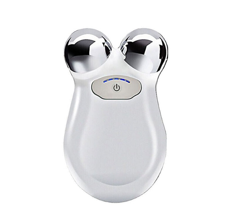 "Unisex microcurrent face lifting device in white, blue, pink. Sleek design for smoother, firmer skin; ergonomic for easy han