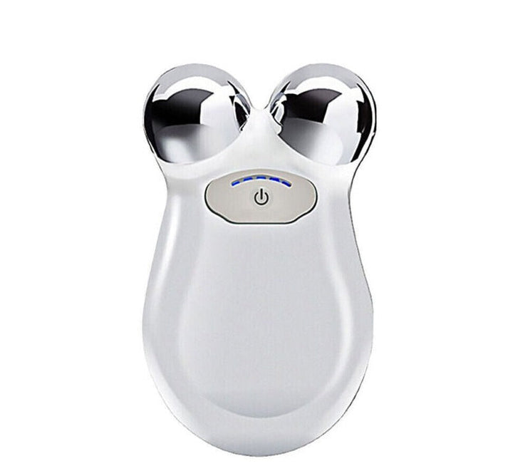 "Unisex microcurrent face lifting device in white, blue, pink. Sleek design for smoother, firmer skin; ergonomic for easy han