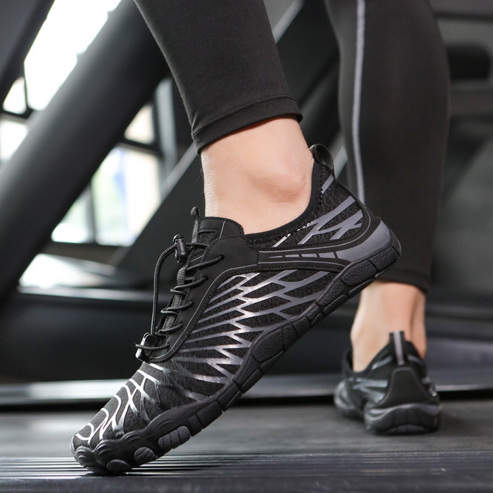 "Unisex non-slip barefoot shoes with wide toe box, flexible, breathable, ideal for hiking, yoga. Various color options."