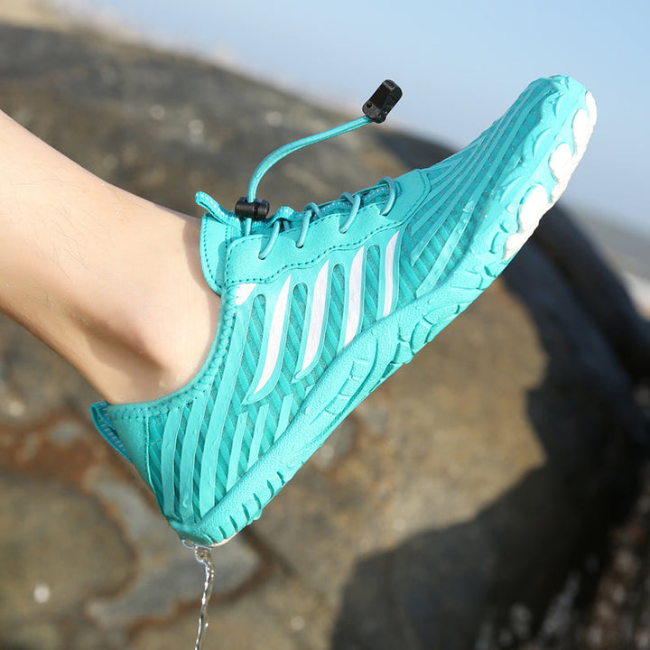 "Unisex non-slip barefoot shoes with wide toe box, flexible, breathable, ideal for hiking, yoga. Various color options."