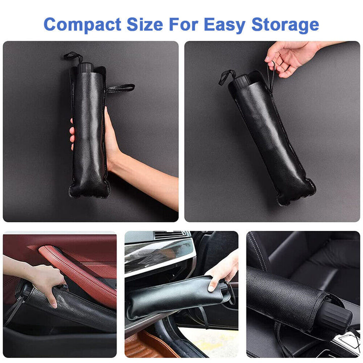 "Universal fit car windshield sun shade umbrella, reflective material, blocks UV rays, keeps car interior cool and protected.