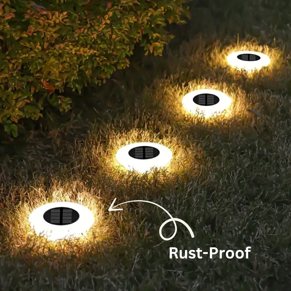 Weatherproof solar outdoor garden light, rust-proof ABS, warm white glow, IP65-rated, eco-friendly and durable design.