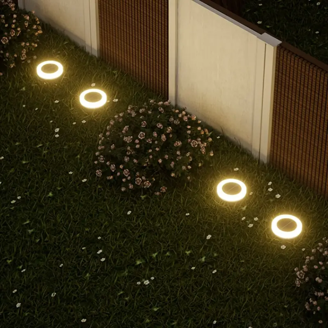 Weatherproof solar outdoor garden light, rust-proof ABS, warm white glow, IP65-rated, eco-friendly and durable design.